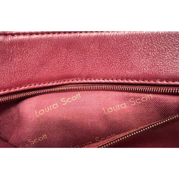 Vintage Laura Scott Red Shoulder Handbag Genuine Leather Pockets Purse - Picture 8 of 11